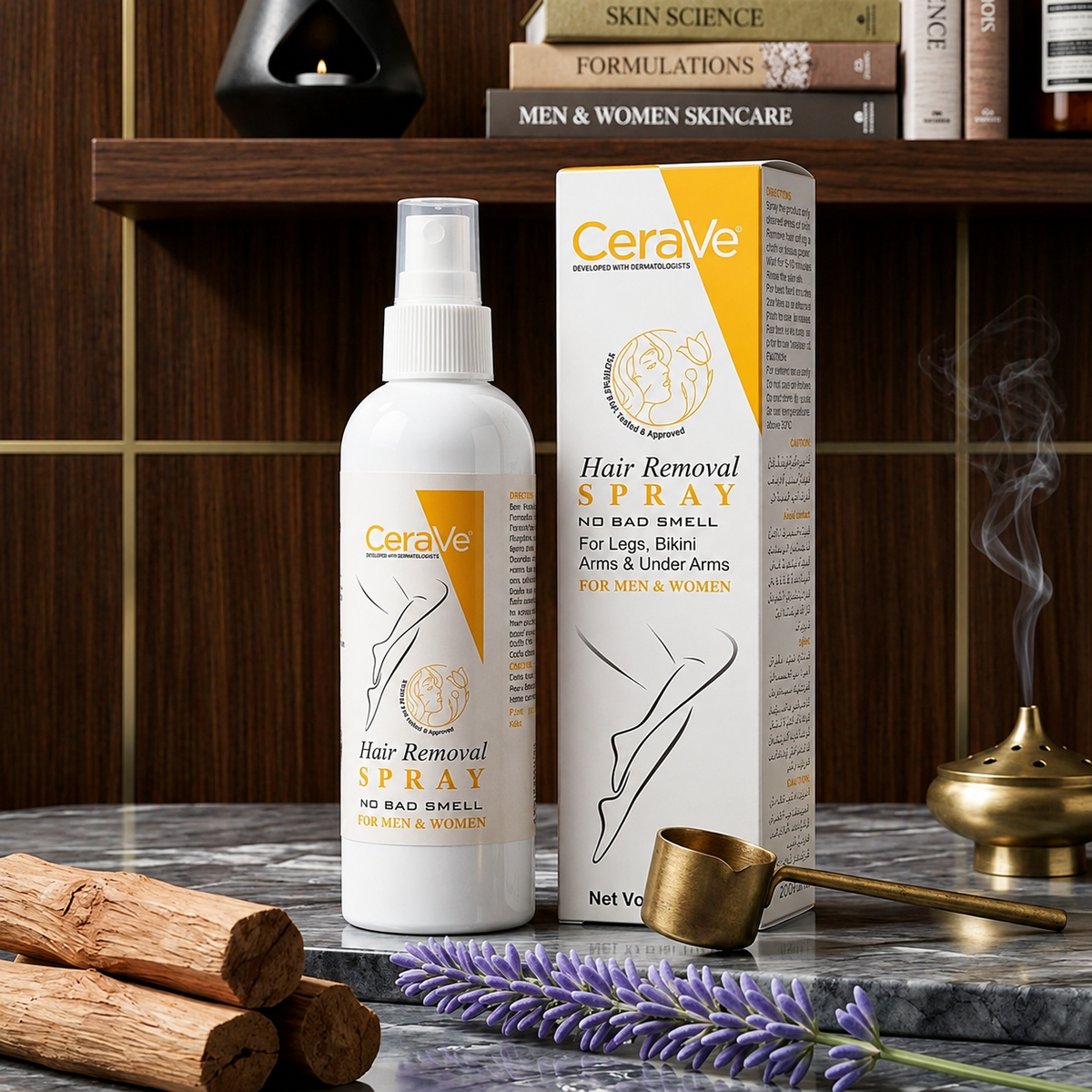 Yellow CeraVe Hair Removal Spray - Gentle Body Hair Eliminator Smooth Skin Depilatory Formula Easy Spray Skincare Product For Men And Women - 150ML