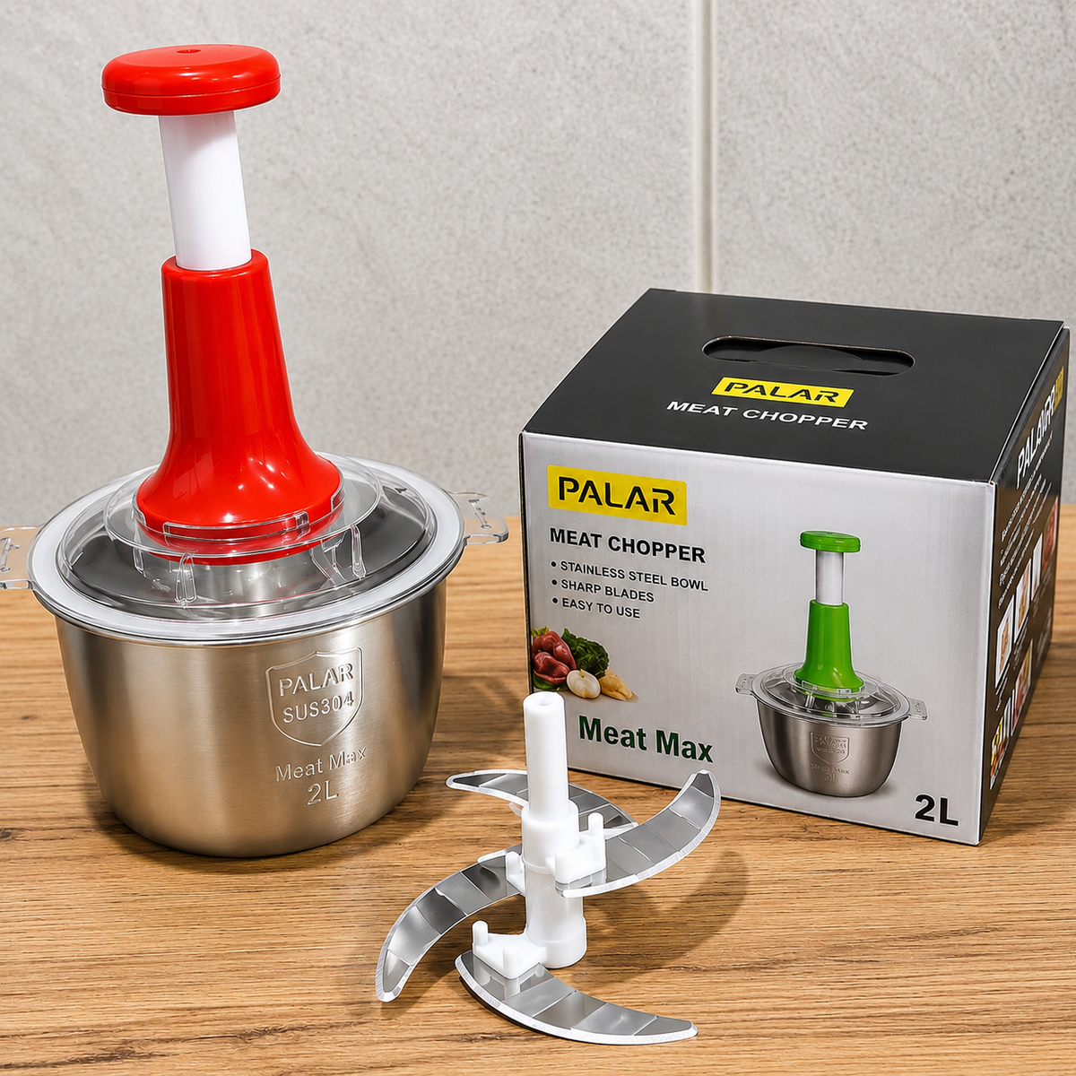 Large 2L Bowl Effortless Vegetable Chopper & Meat Mincer – Manual Hand-Press Food Processor for Fruits, Herbs, Garlic, and Onions (Random Color)