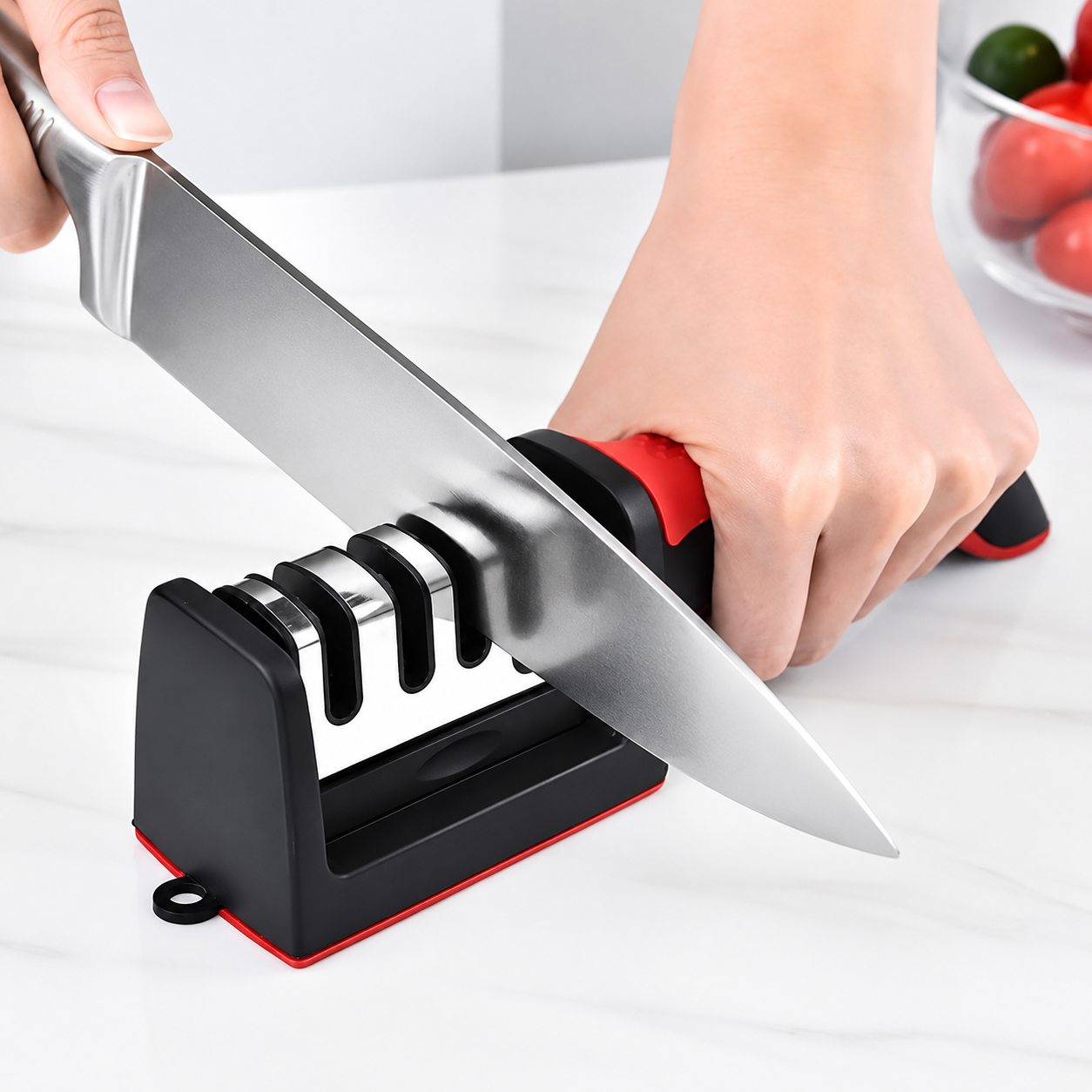 3 Stage Kitchen Knife Sharpener – Manual Knife Sharpening Tool with Non-Slip Base