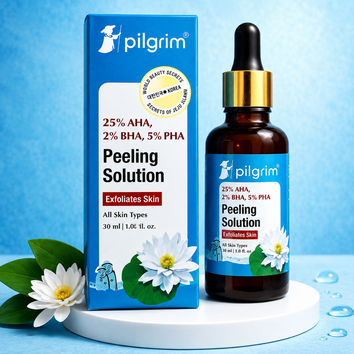 Pilgrim 25% AHA, 2% BHA, 5% PHA Peeling Solution – Advanced Skin Exfoliating Serum, 30ml