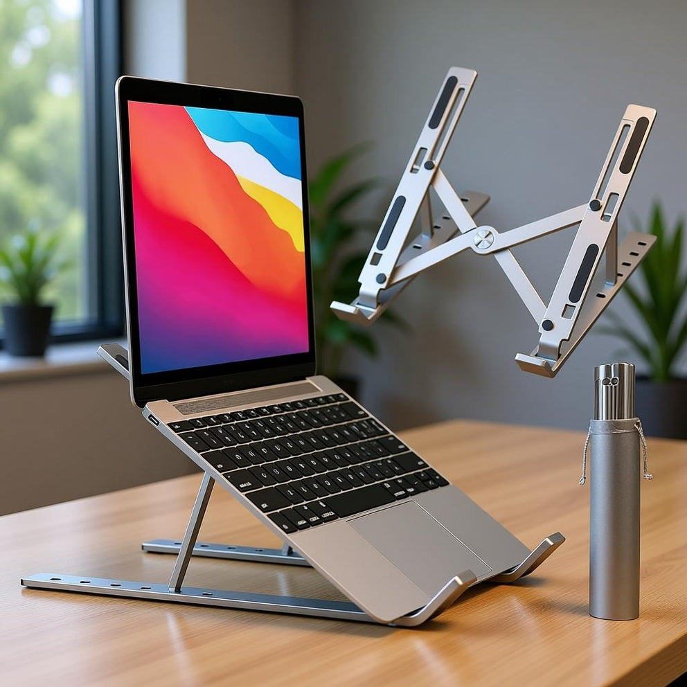 Folding Adjustable Aluminum Laptop Stand - Portable Ergonomic Multi Angle Desk Riser Lightweight Heat Dissipation Notebook Holder Mount